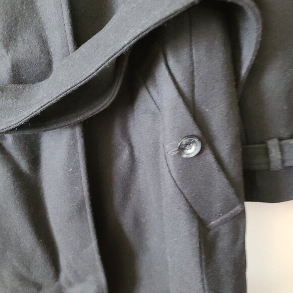DKNY Double Breasted Trench Coat Wool Blend Size 14 Black Belted Waist NEW - Picture 9 of 15